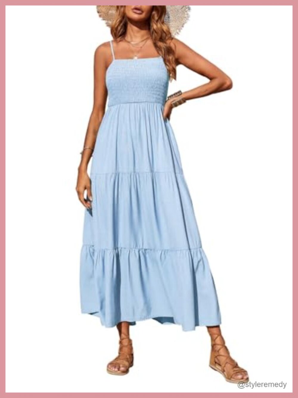 Women's Maxi Dress Spaghetti Strap Sundress Smocked Tiered Flowy